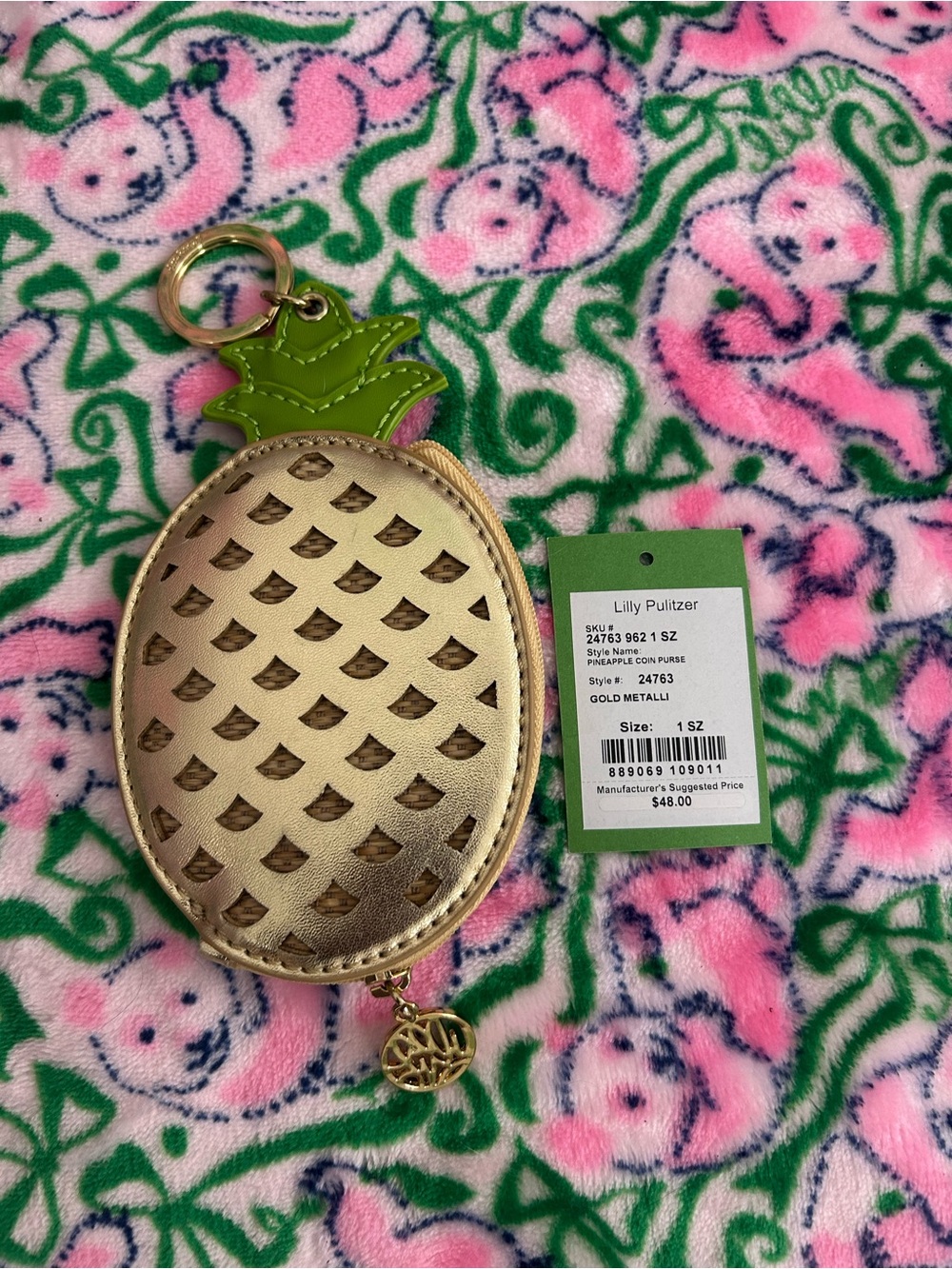 NWT Lilly Pulitzer gold metallic pineapple coin purse